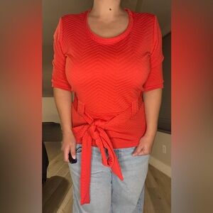 Shabby Apple Vibrant Coral Textured Short Sleeve Top